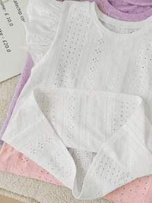 SHEIN LMoss Kids 3件套/少女套装/少女休闲提花针织纯色圆领短袖上衣 - 彩色 - 查看 6