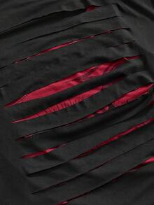 ROMWE Grunge Punk Plus Size Dark Punk 2 In 1 Distressed Ripped Edge Design Tight Fit T-Shirt - Black - View 3
