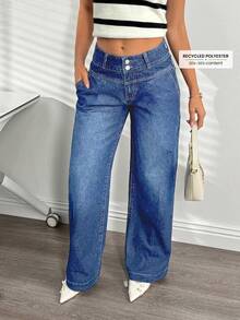 EMERY ROSE Plus Size Casual Washed Low Waist Wide Leg Jeans Wide Leg Jeans Women High Waist Jeans Loose Jeans Baggy Jeans Jean Pants Women - Blue - View 7