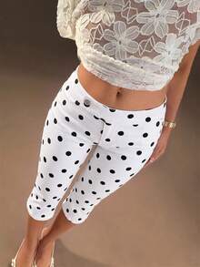 TRNVIE Women's Polka Dot Print Low Waist Skinny Jeans - Black and White - View 8