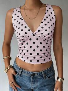 SHEIN K-Vae New Summer Sexy Halter Neck Polka Dot Design Tank Top For Women - Baby Pink - View 5