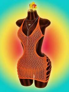 Amplova 镂空露背针织连衣裙 - 橘色 - 查看 2