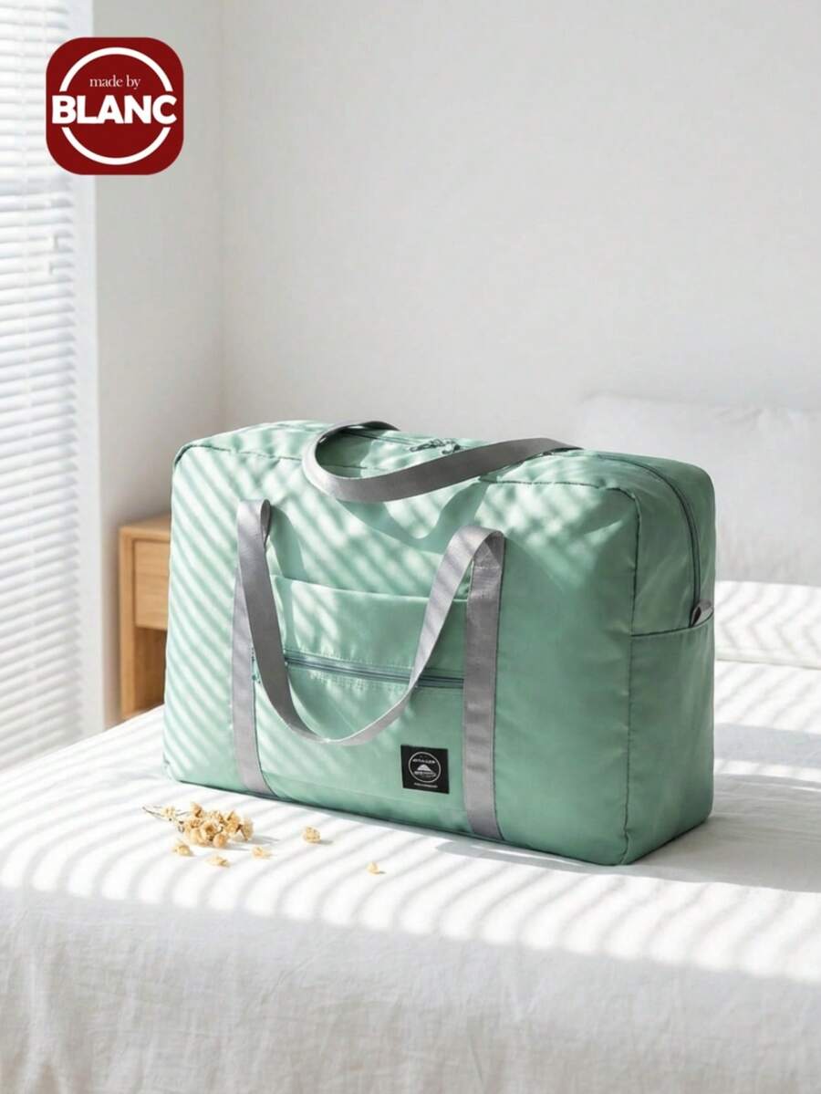 Madebyblanc 1PC Foldable Travel Duffel Bag Tote Water Resistant Carry On Luggage Spirit Airlines Personal Item Sports Gym Bag Weekender Overnight Suitcase For Women Men Blue Color Lightweight Portable Handbag Vacation Business Trip Essential