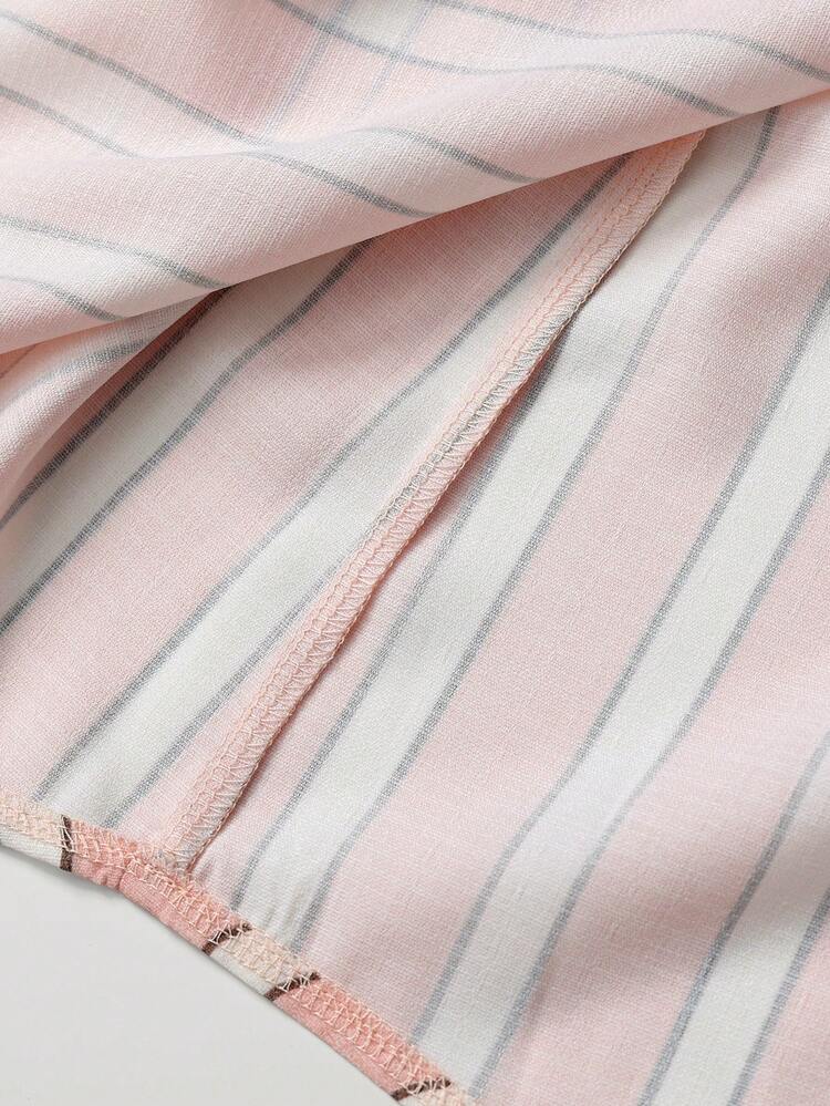 Plus Size Women Striped Roll-Up Sleeve V-Neck Casual Shirt Work Tops For Women Women's Country Clothing Casual Blouses For Women Holiday Outfits Beach Outfits For Womenpink Tops Summer Outfits For Women Blouse For Women Casual Elegant