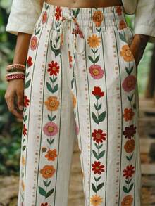 Breezaya Quần nữ ống đứng dáng suông, thắt nơ phía trước, họa tiết hoa, cạp thường, thích hợp mặc đi biển/nghỉ lễ/hàng ngày, mẫu mới mùa hè & thu 2026. - Nhiều màu - Xem 4