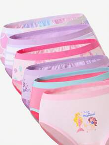 SHEIN [5 Sets Random]Toddler Girls Cotton Panties, Soft All-Season Briefs With Cute Cow Mermaid Print In Pink Purple - Multicolor - View 7