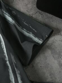 Coolqubz 2件套青少年男童深色系短袖套装，时尚简约印花手绘图案设计，舒适贴身，街头风，日常休闲装 - 深灰色 - 查看 5
