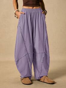 Easelle Celana Wanita Kasual Serbaguna dengan Pinggang Elastis untuk Pemakaian Sehari-hari - Mauve Purple - View 8