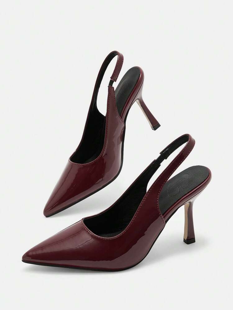 CUCCOO CURVES Women Shoes Fattened Spring And Summer New Pointed Tip Thin Heel Medium Heel Romantic Elegance Temperament Simple Sexy Patent Leather Burgundy Women's High Heel Shoes Slippery Heels Dress Shoes Dating Afternoon Tea Party Valentine's Day Elegant Wear
