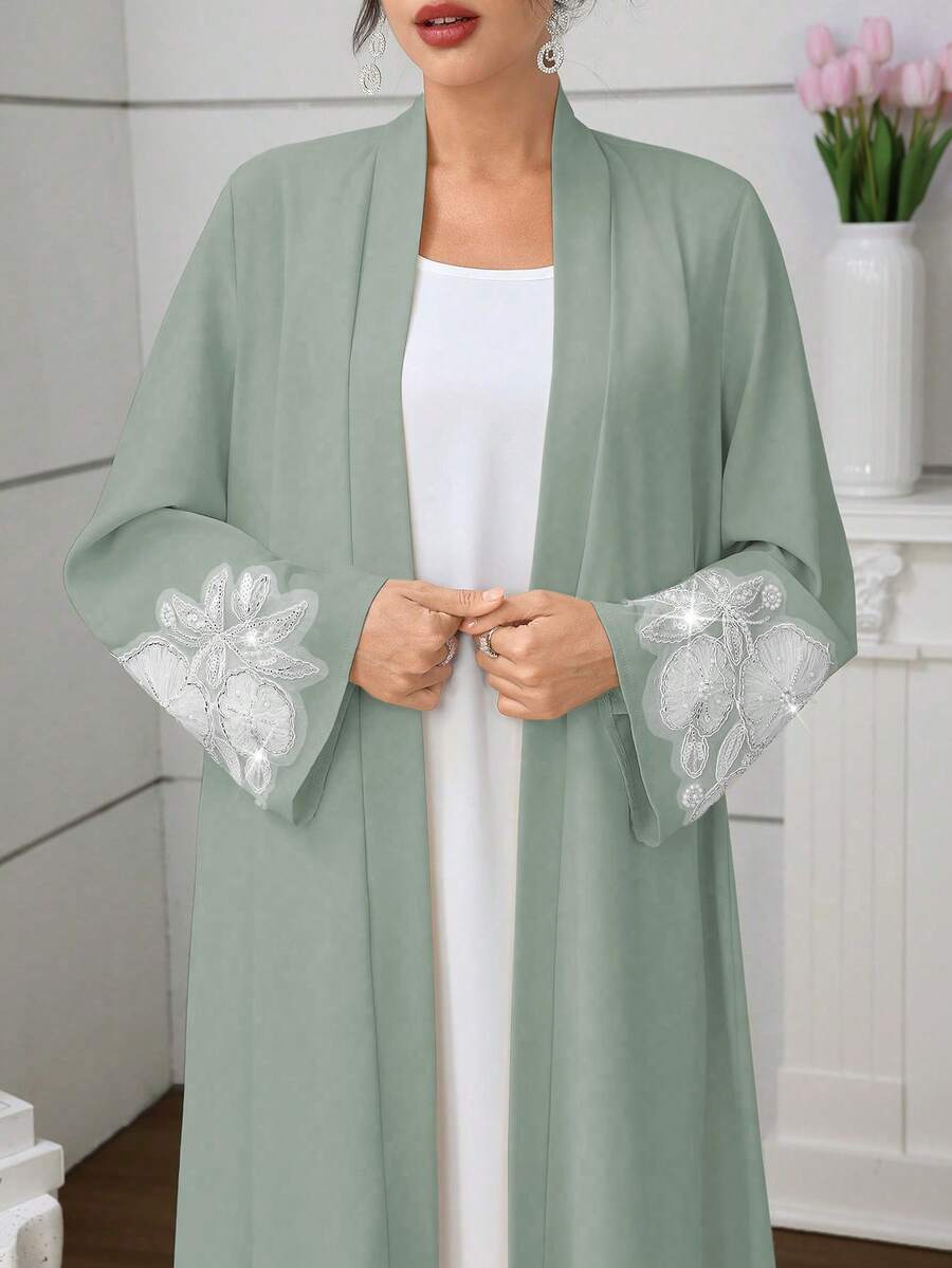 Al Najma 女士刺绣串珠长袖阿巴雅长袍 - 綠色 - 查看 1