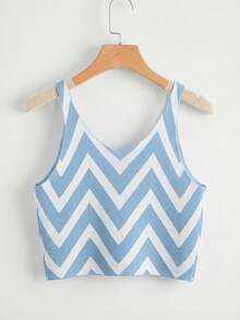 SHEIN EZwear 女士波浪条纹时尚百搭V领针织上衣，适合旅行和日常穿着 - 彩色 - 查看 2