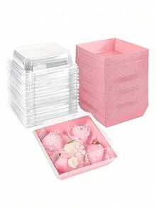 5 piezas/10 piezas/20 piezas Cajas de postre con tapas transparentes, cajas de charcutería, papel kraft resistente al aceite, cajas de papel kraft blanco y rosa para panadería, perfectas para galletas, macarons, pasteles y sándwiches, para bodas, fiestas y ocasiones especiales - Multicolor - Ver 25