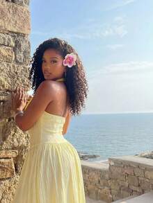 SHEIN BamGlam 新款性感沙滩装拼接系带束腰连体裤 - 淡黃色 - 查看 2