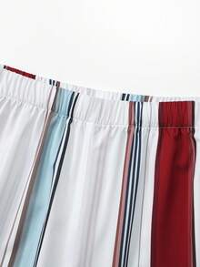 Rusticease Plus Size Women Striped Button Half Placket Roll Up Sleeve Shirt And Pants Casual 2 Pieces Set Female Country Look Vacation Outfits For Women  Summer Holiday Outfits Summer Outfits For Women Cruise Outfit For Women Resort Wear Two Piece Set Pyjamas Set Women Two Piece Outfits For Women Sets Retro Outfit For Women Set - Multicolor - View 9