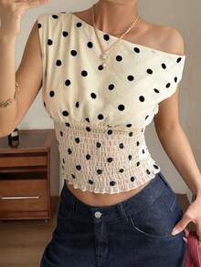 Livesso Women's Polka Dot Pattern Off-Shoulder Blouse - White - View 7