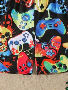 Tween Boys Swimwear Cool Game Print Beach Shorts With Adjustable Drawstring, Suitable For Vacation And Beach In Summer - Multicolor - View 5