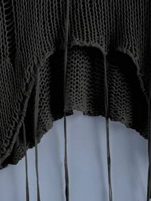 Sunspun 大码女式纯色Y2K风格做旧流苏粗针织套头毛衣，适合春、夏、秋季穿着，做旧毛衣女装宽松毛衣黑色针织衫长袖上衣 - 黑色 - 查看 3