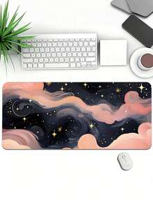 1PC Extra Large Extended Thick Non Slip Rubber Base Washable Anti Slip Star Cloud Pattern Gaming Mouse Pad Desk Mat For Office Home Computer Desk Accessories Mousepad Office Supplies Large Desk Pad - Star cloud - View 5