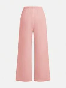 Tween Girls' Basic Casual Solid Color Knit Sleeveless Top And Pants Set, Spring/Summer - Pink - View 4