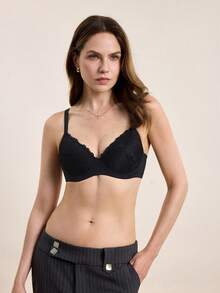 Hourtrue Bralette de encaje con aros sexy para mujer - Negro - Ver 3