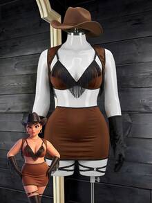 Fantasy Costume Fantasy Costume 6件套流苏丝带性感内衣套装 - 棕色 - 查看 6