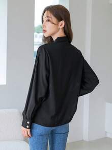 DAZY Women's Casual Business Solid Color Long Sleeve Shirt,Fall Clothes,Back To School Clothes - Black - View 2
