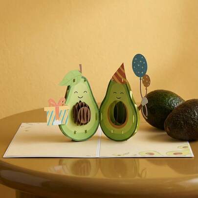 Joivida 1pc,Handmade 3D Pop-Up Avocado Birthday Card With Geometric Pattern, Fashionable Theme, With Envelope, Suitable For Friends And Family, Birthday Party