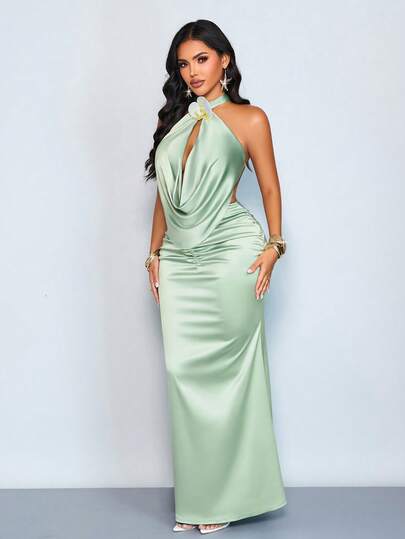 SOLERSUN Women's Solid Color Satin Glossy Backless Camisole, Orchid Flower Embellishment, Tropical Vacation Camisole, Sexy And Cute New Spring/Summer Style For Music Festivals And Country Concerts.