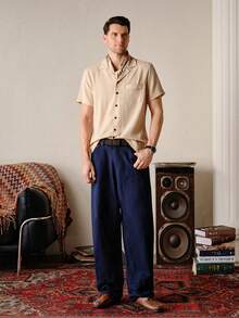 VeloEdit 秋冬季休闲成熟藏蓝色阔腿牛仔裤 - 藍色 - 查看 4