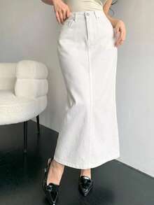 DAZY Women's Casual Solid White Straight Denim Skirt, Spring/Summer - White - View 9