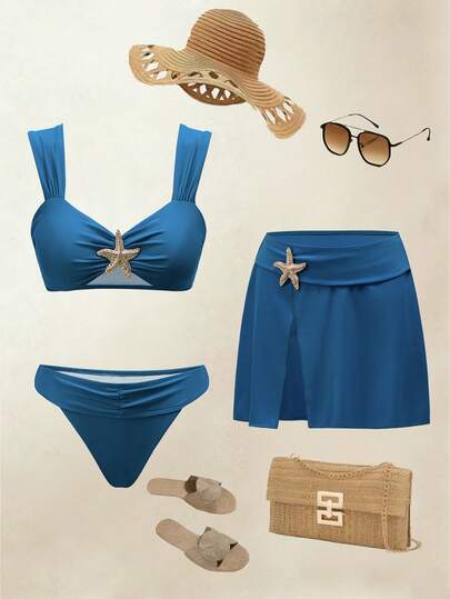 Swim Oasis Bộ bikini nữ mùa hè trang trí kim loại