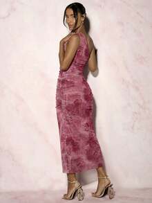Glamine Women's Holiday Ink-Dyed One Shoulder Ruched Slit Dress Maxi Women Outfit - Multicolor - View 2