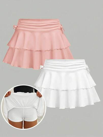 Girlism Bộ 2 món gồm chân váy chữ A xếp ly eo và quần legging, trang phục biểu diễn tối giản dành cho tuổi teen.