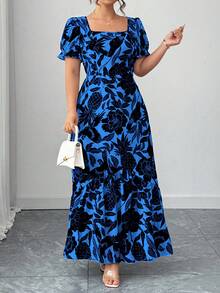 Elenzga Gaun Tanpa Lengan Elegan, Biru & Putih, Cocok untuk Acara Formal, Pakaian Urban, Musim Semi/Panas/Gugur, Ukuran Besar - Biru - View 3