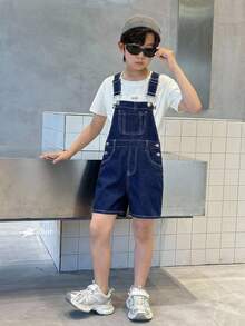 Little Byeori Pantaloncini di jeans larghi e con cintura in stile vintage Y2K, design versatile e alla moda per ragazzi pre-adolescenti, adatti per abbigliamento quotidiano, primavera-estate, festival e outfit streetwear - Blu - Visualizzare 5
