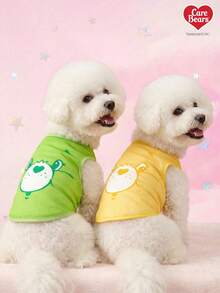 Care Bears X PETSIN 1件可爱心形小熊卡通图案宠物背心，黄绿色小熊脸数码印花，透气亲肤宠物服装 - 彩色 - 查看 2