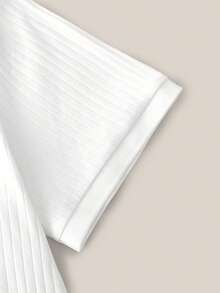 VeloEdit Kaos Pria Warna Putih Tekstur Ribbed Pit Tenun Vertikal Efek Melangsingkan Kerah Bulat - Gaya/Kemeja Rajut Slim Fit Pria Polos Lengan Pendek untuk Musim Gugur dan Dingin - Putih - View 6