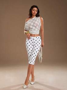 TRNVIE Women's Polka Dot Print Low Waist Skinny Jeans - Black and White - View 7