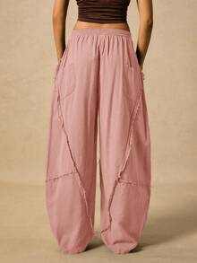 Easelle Women's Solid Color Pocket Button Pleated Casual Versatile Daily Wear Pants - Dusty Pink - View 2