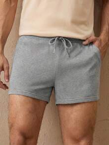 Manfinity VCAY Men's Casual Solid Color Drawstring Waist Knit Shorts, Summer Shorts - Dark Grey - View 1