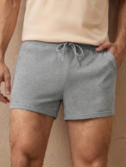 HIMLAND 男士休闲纯色抽绳腰针织短裤，夏季短裤