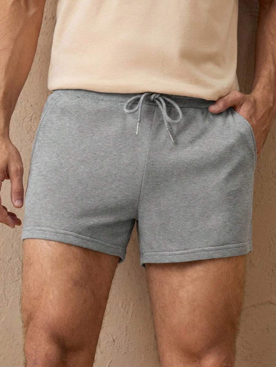 Manfinity VCAY Men's Casual Solid Color Drawstring Waist Knit Shorts, Summer Shorts - Dark Grey - View 1