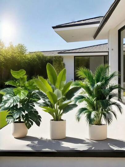 Bộ 3 cây giả cỡ lớn dùng trong nhà và ngoài trời, trông như thật, lá xanh quanh năm, không cần chăm sóc, cây giả cao lớn thích hợp trang trí sân vườn, hiên nhà, ban công, nhà cửa. Cây cảnh hiện đại cho phòng khách, góc nhà, trang trí tiệc cưới, cảnh quan, trang trí nhà ở, trang trí thương mại, cây điểm nhấn.