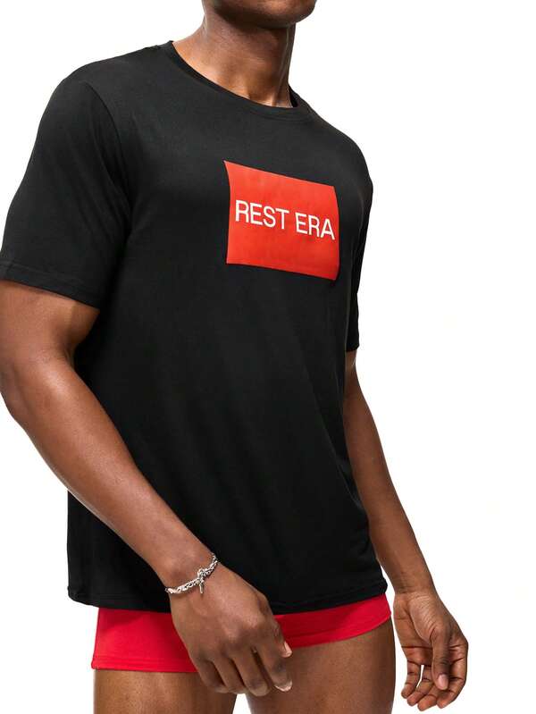 Rest Era 1pc Men's Black Short Sleeve Casual Undershirt, Summer