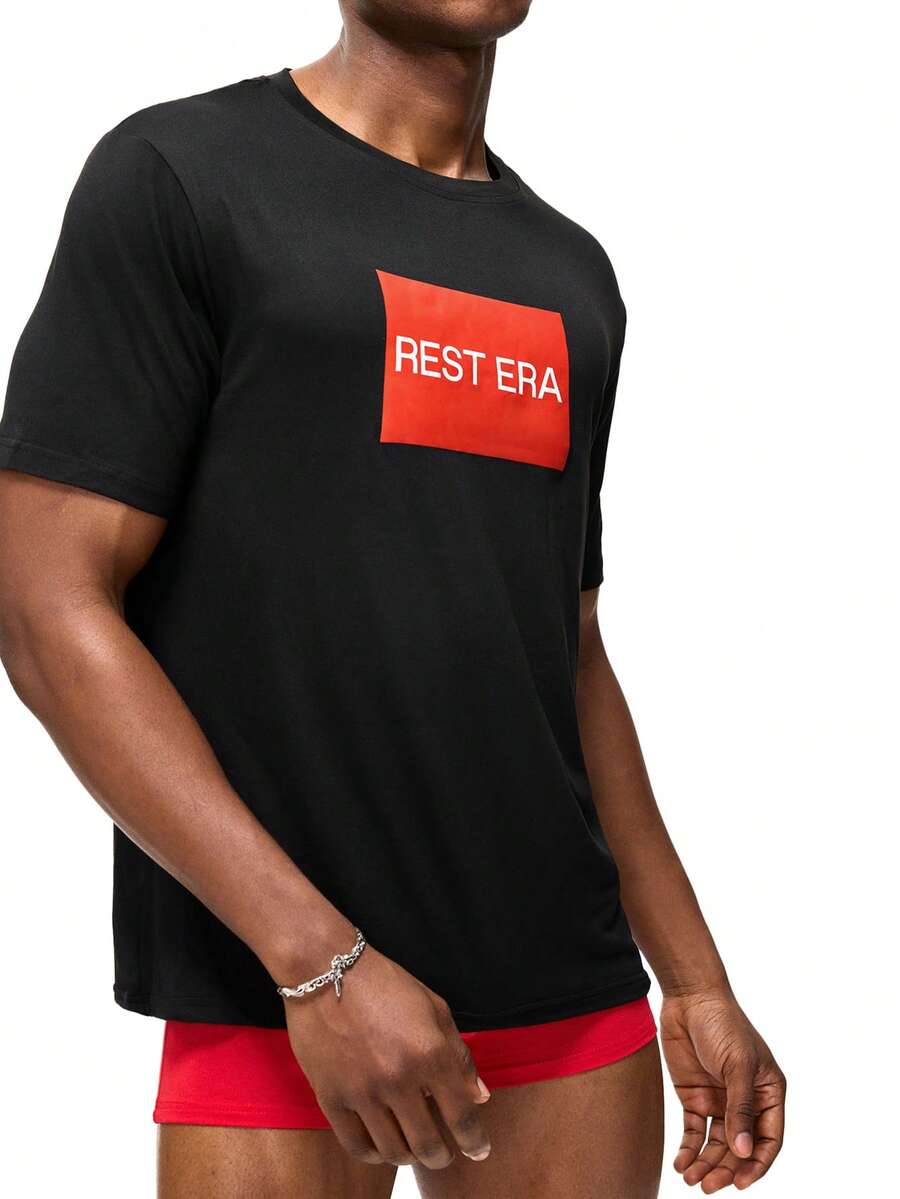 Rest Era 1件男士黑色短袖休闲打底衫，夏季 - 黑色 - 查看 1