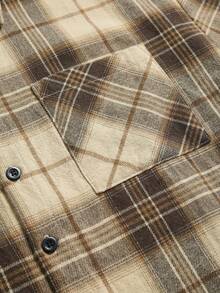 SUMWON Oversized Plaid Button Down Shirt Short Sleeve Casual Checkered Pattern Regular Collar Relaxed Fit Top, Scotch Shirt, Vintage Shirt Cropped Shirt - Coffee Brown - View 3