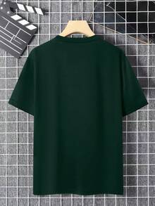 Manfinity Dauomo 男士字母印花圆领短袖T恤，休闲百搭 - 軍綠色 - 查看 2