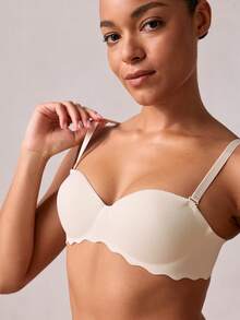 Veilyse Women's Beige Small Chest Push UP Bras, Seamless & Wireless Bralette, Solid Color Simple Daily Wear Brassiere With Soft & Thick Palm Cup, Comfortable & Breathable Sexy Lingerie, Back Closure Sports Underwear With Adjustable & Detachable Shoulder Straps, Strapless & Backless Design For Party, Wedding Or Dressesfor Summerfor Summer - Apricot - View 6