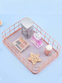 1PC Large Capacity Wrought Iron Metal Mesh Design Easy Viewing Modern Nordic Style Storage Basket Organizer For Office Supplies Cosmetics Vanity Desktop Shelving Home Decor Sturdy Space Saving Black White Gold - Gold - View 4