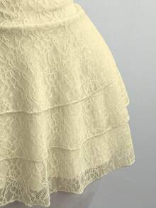 Elamini Đầm nữ mùa xuân/hè thêu ren xếp tầng, thanh lịch, gợi cảm, sang trọng, dáng ngắn ôm sát, đa năng cho cả hẹn hò và dạo phố thường ngày. - Vàng nhạt - Xem 6